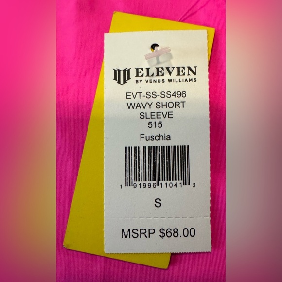Eleven by Venus Williams Women's Wavy Mesh Inset Short Sleeve Fuschia Shirt Sz S - Picture 5 of 7